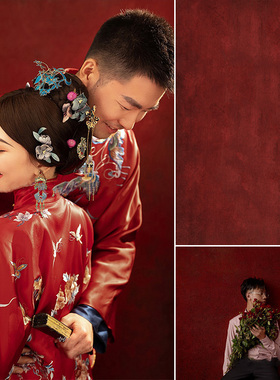 国潮红色油画背景布中国红婚庆拍照背景布节日拍摄背景影楼道具MH-0569