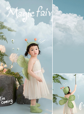 23年新款儿童春天云朵天空影楼摄影背景布春日背景布宝贝成长艺术写真摄影主题室内影棚草地MH-0860