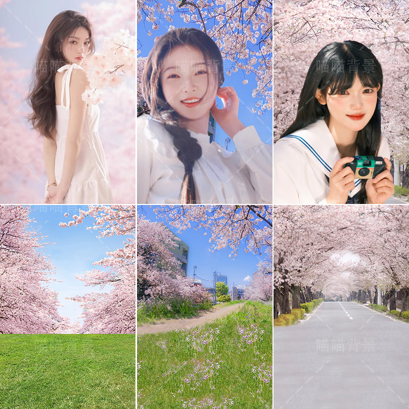 2025年新款少女樱花写真拍照背景布自然风景氛围感春天儿童校园摄影影楼背景纸直播间背景墙影棚室内艺术照
