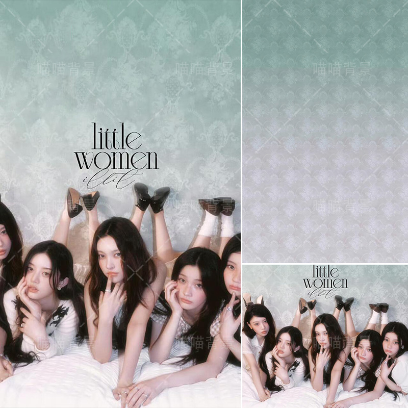 绿色渐变碎花少女团写真拍照背景布氛围感韩系证件照IROHA杂志影棚室内模特摄影背景纸人像产品道具MH-3074