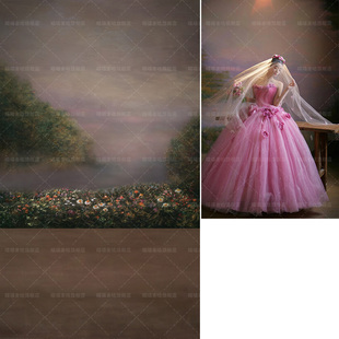 花蕊油画风婚纱照写真影楼室内个性创意艺术感少女小众复古婚纱照童话仿手绘唯美小姐姐蓬蓬公主裙MH-1589