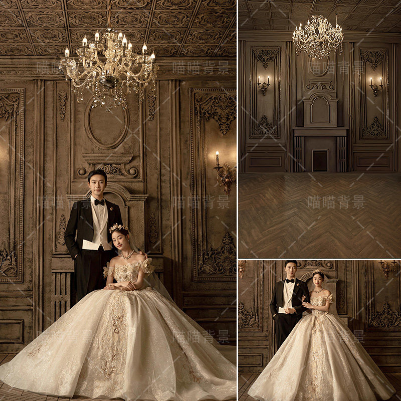 奢华宫廷风主纱婚纱照写真拍照背景布法式复古浮雕城堡油画风背景墙公主石膏墙孕妇艺术照高级感重工MH-2624