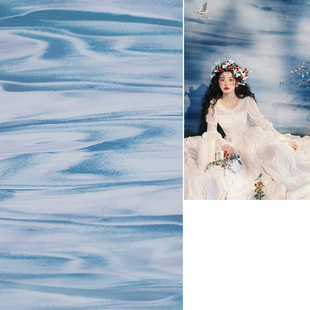 少女大海复古影楼婚纱摄影拍照背景布仿手绘影棚室内直播间背景墙3d立体背景布MH 1355