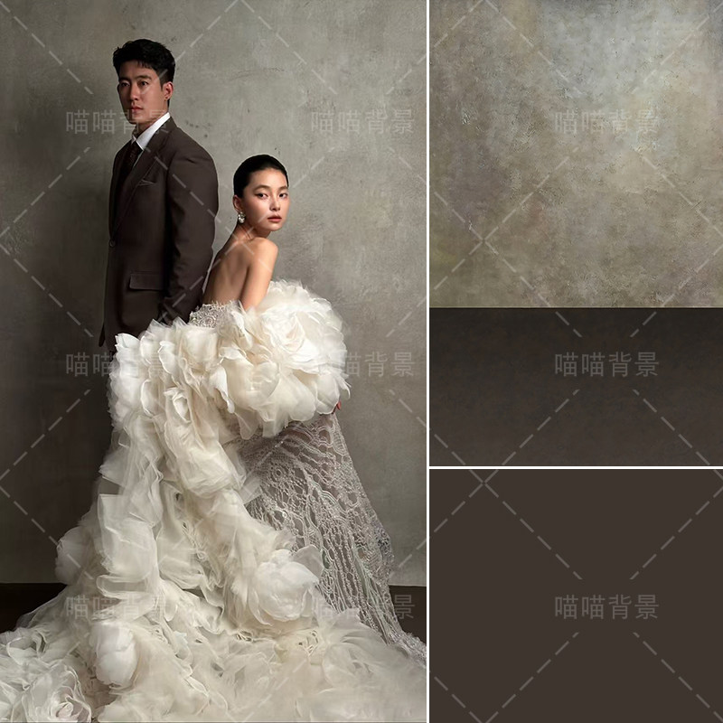 灰色油画肌理少女婚纱摄影写真拍照背景布影棚室内清冷感影楼仿手绘氛围感喷绘高级感可定制背景纸MH-4508