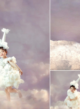 甜美天使儿童棉花云朵主题影楼摄影背景软糯纯真创意小红书紫色云彩拍摄写真背景纸喷绘艺术人像静物MH-0645