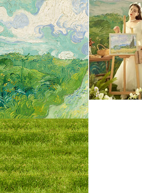 欧式少女油画拍照背景布拍照写真摄影背景纸绿色草地影楼婚纱摄影背景布清新个性创意杂志蓝色天空MH-0969