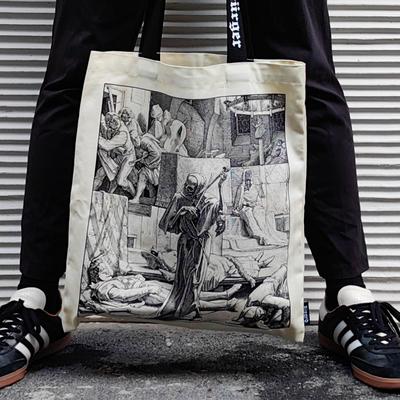 雷特尔死神主题双面木刻画大容量单肩帆布包