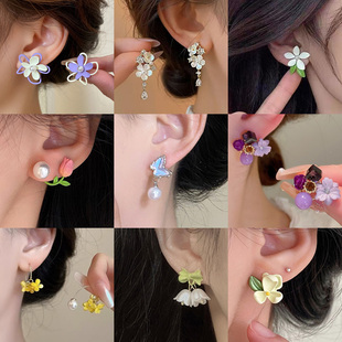 超仙黄色桂花珍珠耳环女春季小清新甜美气质耳坠小众设计感耳饰品