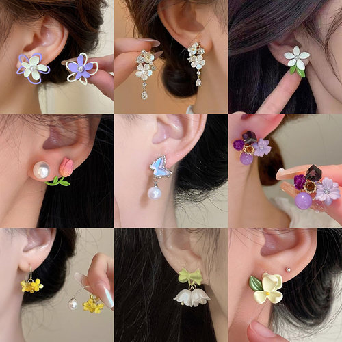 超仙黄色桂花珍珠耳环女