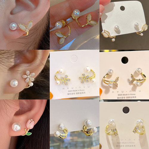 耳挂式耳环女夏一款两戴珍珠耳钉