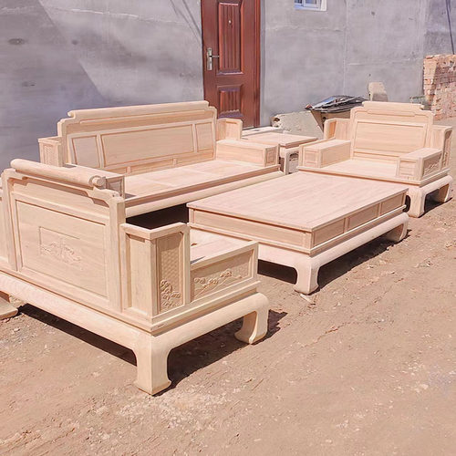 北方老榆木全实木客厅沙发白茬花开富贵荷天下青春年华雕花家具 - 封面