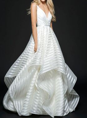 White simple wedding dress露背蕾丝中腰拖尾白色简约婚纱连衣裙