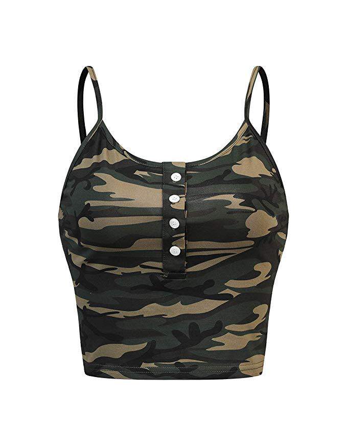 Print Top Women Casual Army Camo Camouflage Vest T-shirts