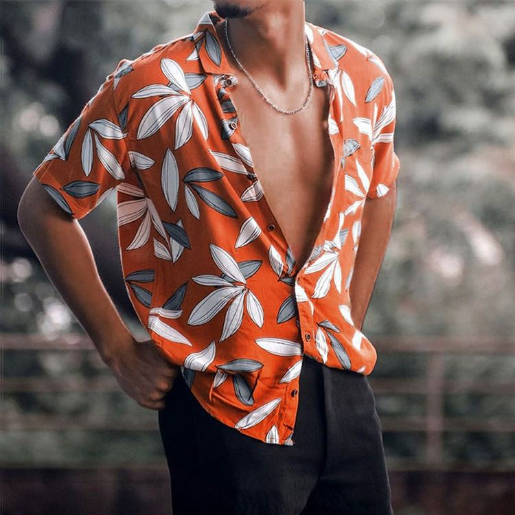 2022外贸男装休闲欧美高街夏威夷花衬衫沙滩开衫短袖潮Men Shirts