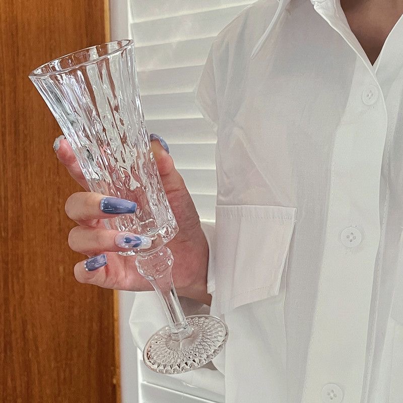 ins风钻石浮雕高脚香槟杯高颜值鸡尾酒杯子红酒玻璃杯果酒甜酒杯