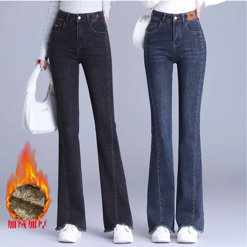 美衣千百惠修身加绒微喇牛仔裤女