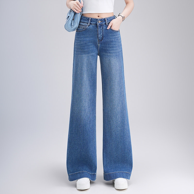 梦舒雅新款高腰显瘦筒喇牛仔裤女