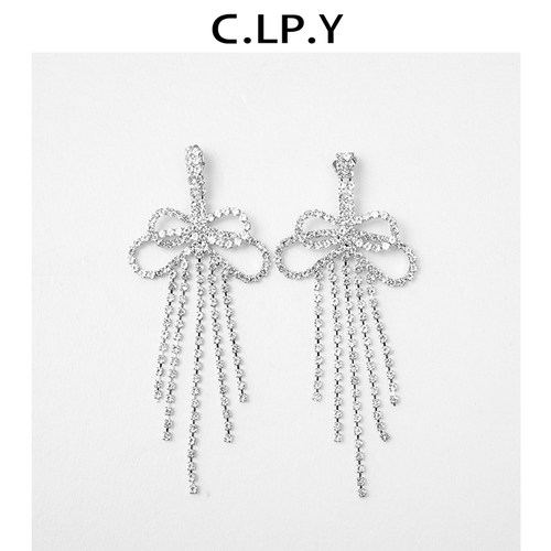 C.LP.Y蝴蝶结流苏耳环时尚锆石