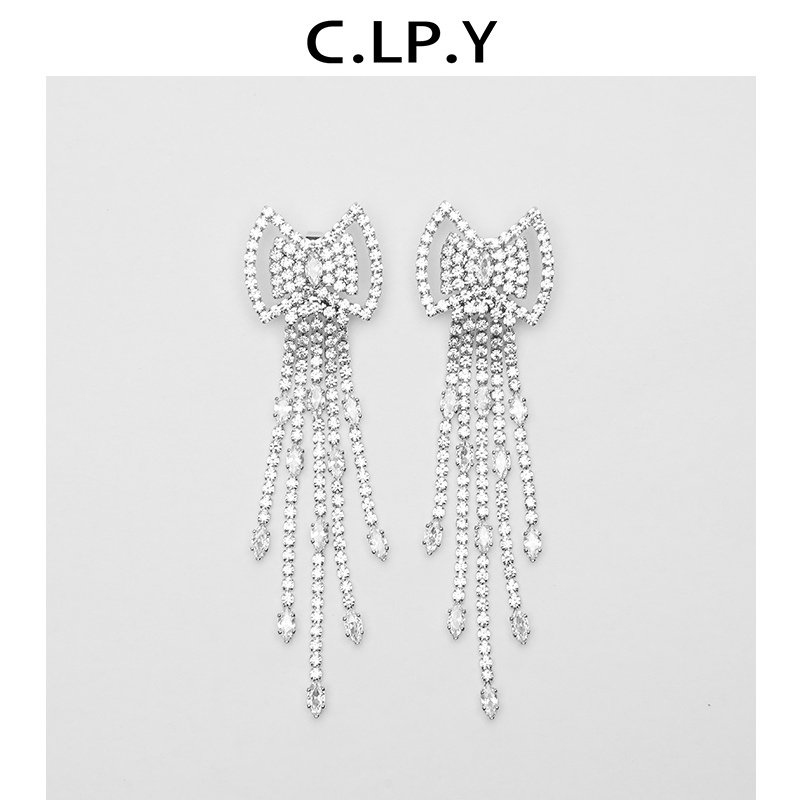 C.LP.Y方形蝴蝶水滴钻流苏耳环