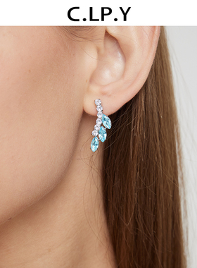 C.LP.Y蓝色小流苏简约耳环女轻奢新款原创小众设计感时尚高级耳饰