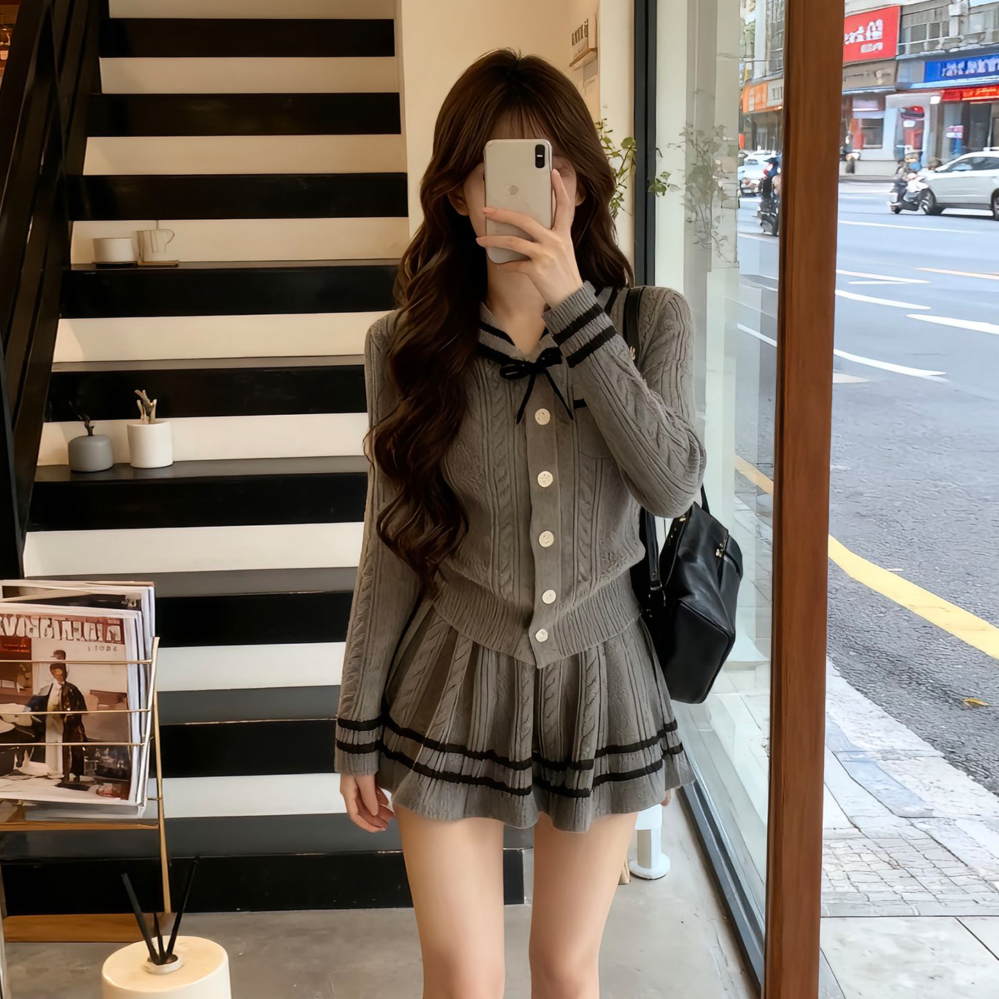 秋冬季韩系穿搭短裙2025新款学院风海军领针织毛衣套装连衣裙子女