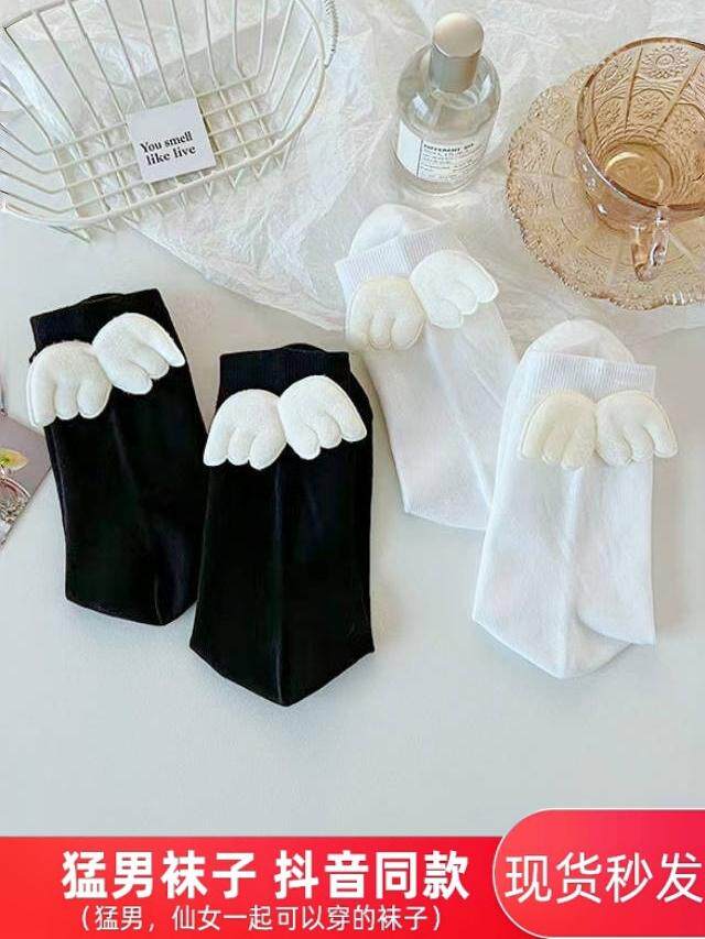 Красивые носки little wings JK с бантом, осенние и зимние модели из чистого хлопка, милые женские носки для бойфрендов и пар, носки-тюбики Изображение 1