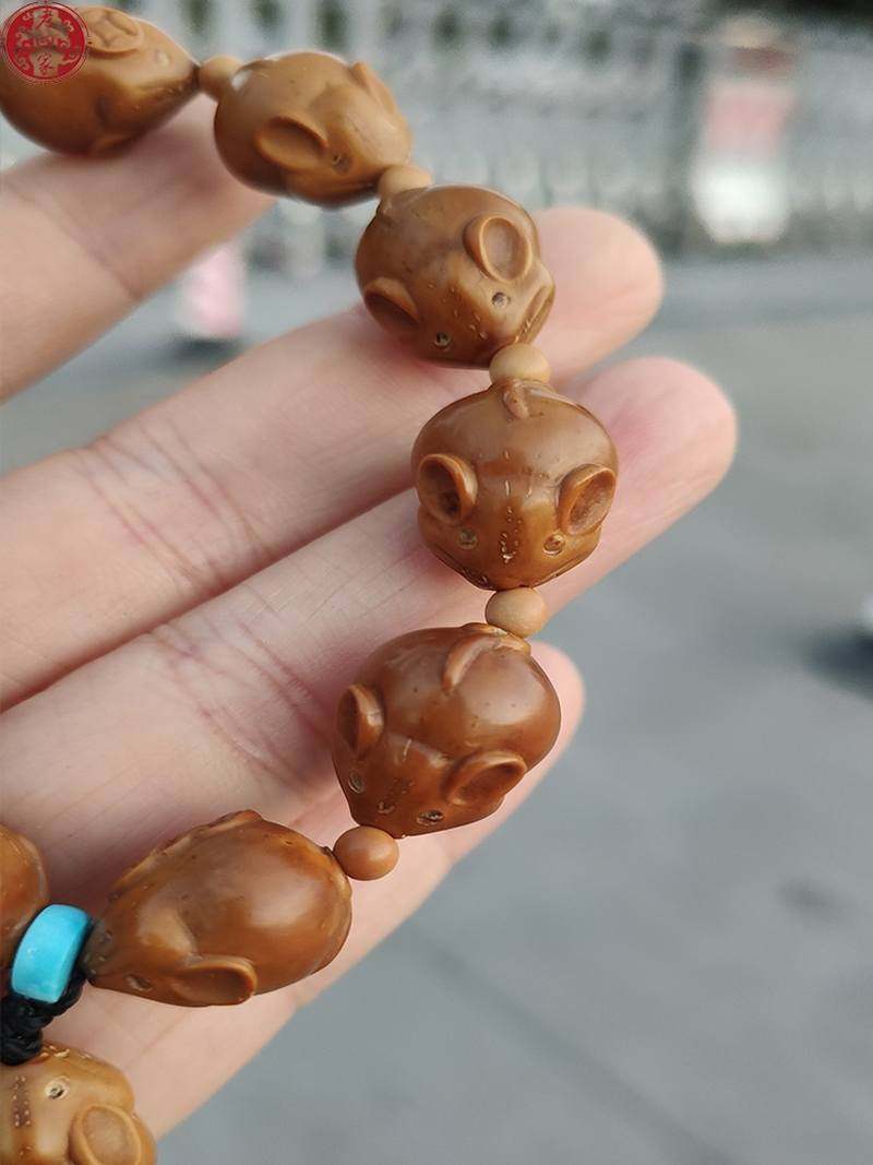 紫金鼠雕刻鼠钱菩提子手串单籽单珠文玩三通配饰招财鼠雕刻精本命