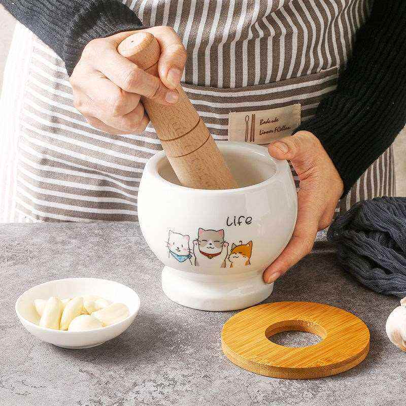 高档家用捣蒜器卡通瓷捣蒜罐儿蒜泥神器臼蒜子研磨捣碎器捣药罐蒜
