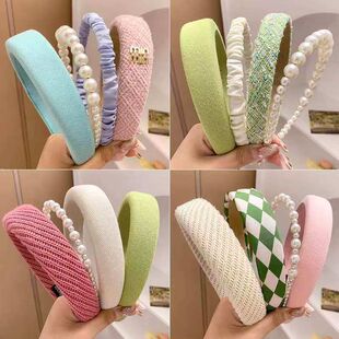 小花网红蓝色顶头箍洗脸珍珠网纱压发年女高颅2022新款系发箍发卡