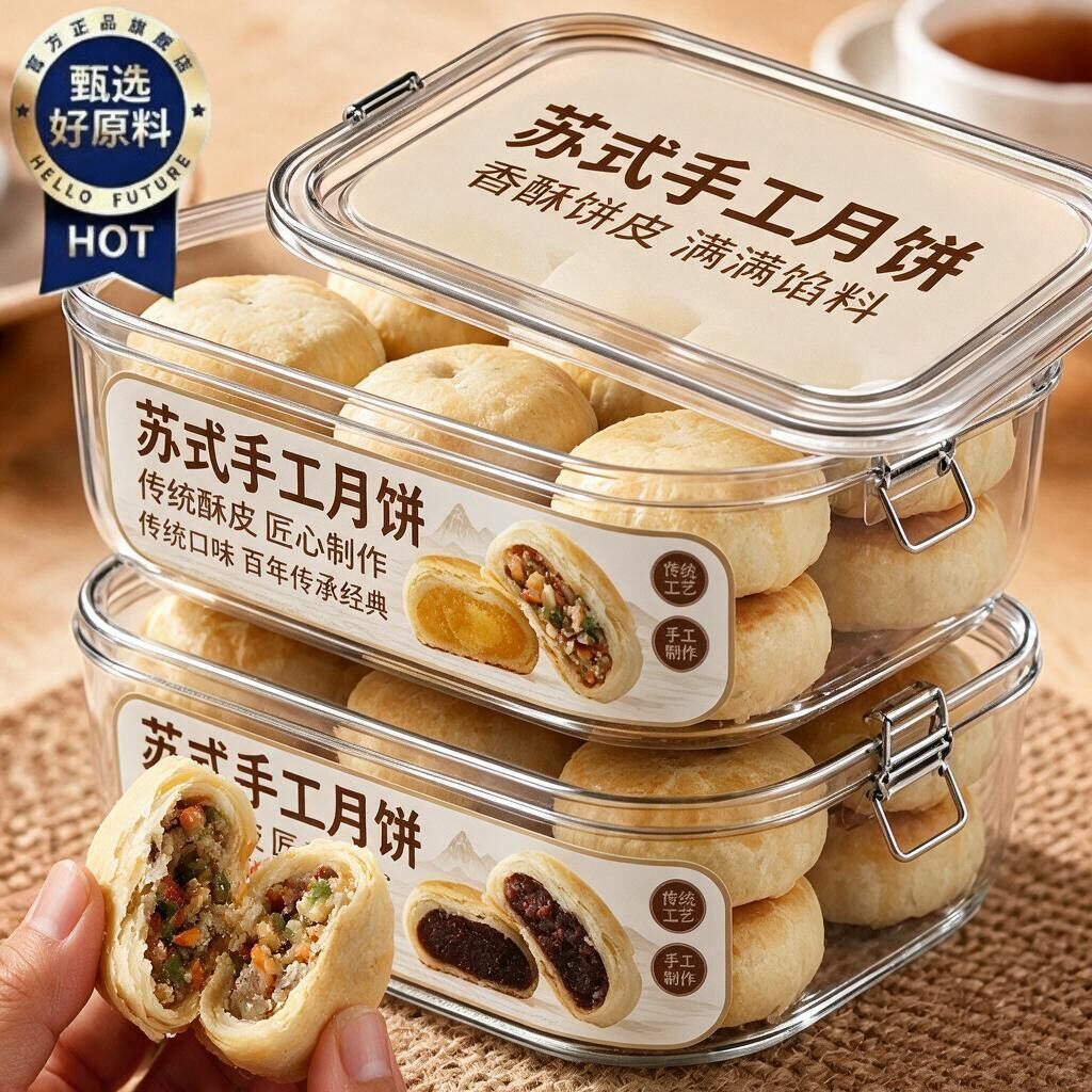 【商超同款】苏式月饼五仁无糖传统手工点心中秋月饼官方旗舰店