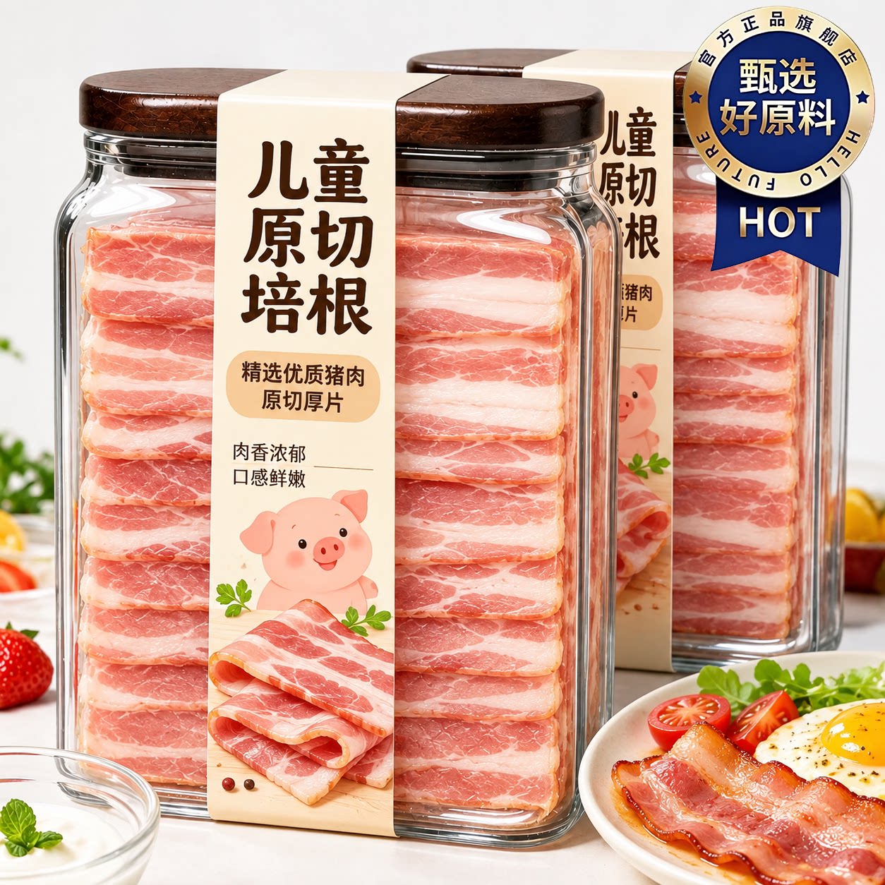 培根儿童原切烟熏肉片三明治手抓饼专注儿童营养早餐官方旗舰店