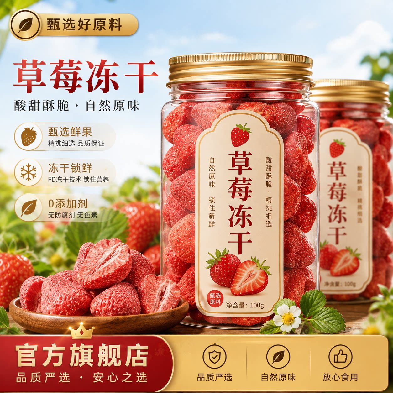 丹东冻干草莓整颗无添加草莓干官方旗舰烘焙雪花酥冻干果干脆零食