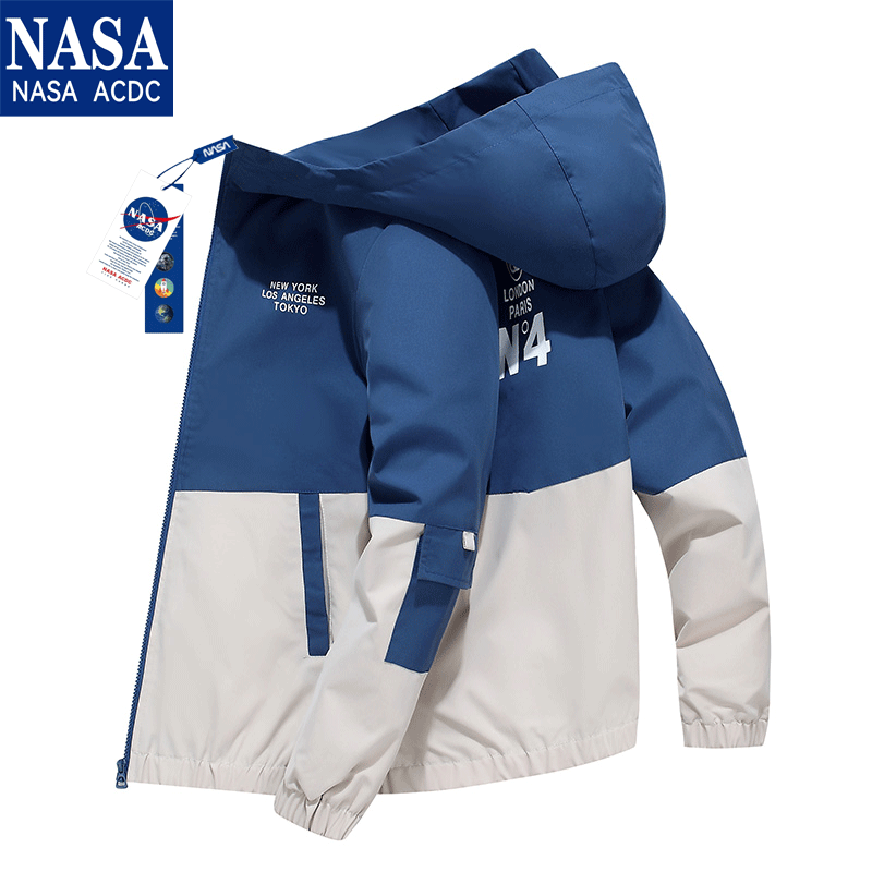 NASA联名春装外套男生2022春季新款百搭休闲衣服秋季潮牌连帽夹克