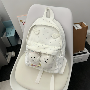 波点背包大容量学生上课书包玩偶吧唧透明痛包日常通勤百搭双肩包
