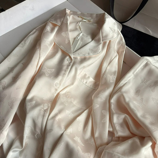 蝴蝶印花冰丝睡衣春夏女款长袖母亲节送妈妈礼物给闺蜜家居服套装