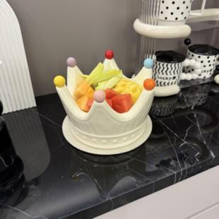 皇冠水果盘客厅家用茶几果盘陶瓷盘子带水果叉零食收纳罐桌面摆件