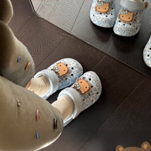 豹纹猫猫洞洞鞋女款eva防滑防臭凉鞋夏季海边沙滩外穿踩屎感拖鞋