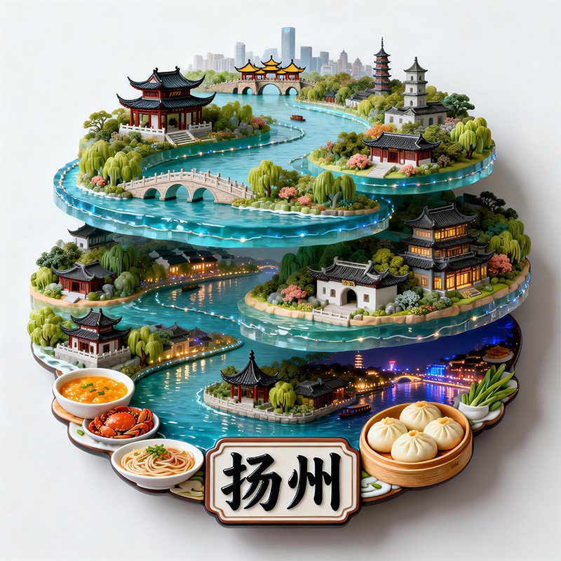 中国城市江苏扬州金属冰箱贴浮雕工艺高品质文创旅游景点纪念礼物