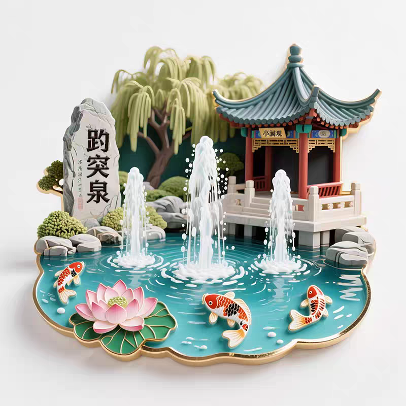 中国景点山东济南趵突泉金属冰箱贴文创礼物旅游纪念品冰箱装饰品
