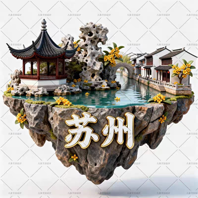 苏州园林金属浮雕冰箱贴文创礼品