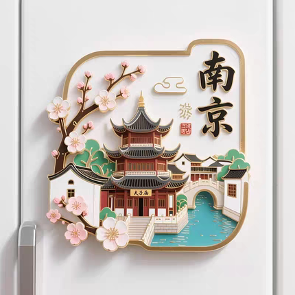 中国城市江苏南京冰箱贴金属浮雕夫子庙景区文创礼品礼旅游纪念品