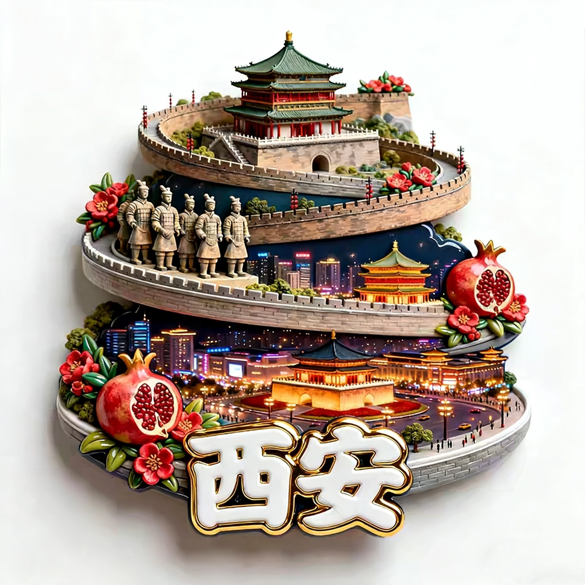 中国城市西安金属冰箱贴兵马俑景点浮雕工艺文创礼物旅游纪念磁吸