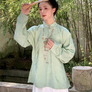 思华锦原创明制汉服立领对襟短袄弓袋袖国风新中式衬衫春夏上衣