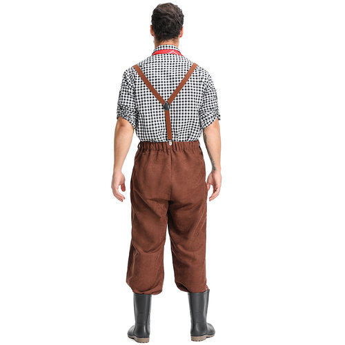 男士巴伐利亚传统服装格子衬衫背带裤套装 慕尼黑啤酒 演出服