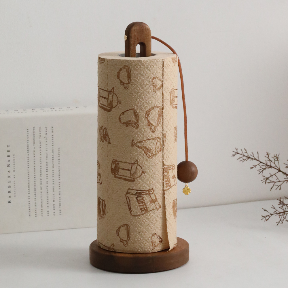 实木卷纸架厨房纸巾架创意免打孔立式卷筒桌面置物架收纳筒卷筒架