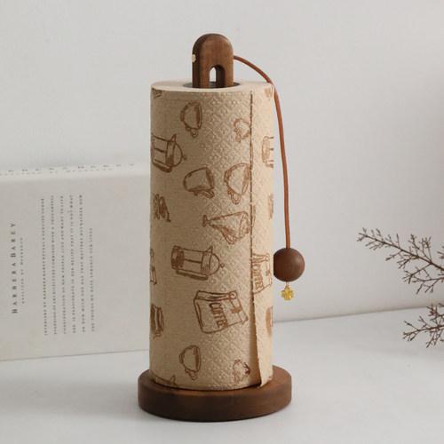 实木卷纸架厨房纸巾架创意免打孔立式卷筒桌面置物架收纳筒卷筒架