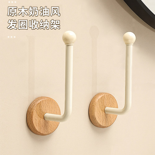 原木风发箍发圈收纳架子免打孔头绳发饰皮筋强力粘胶挂钩卫生间