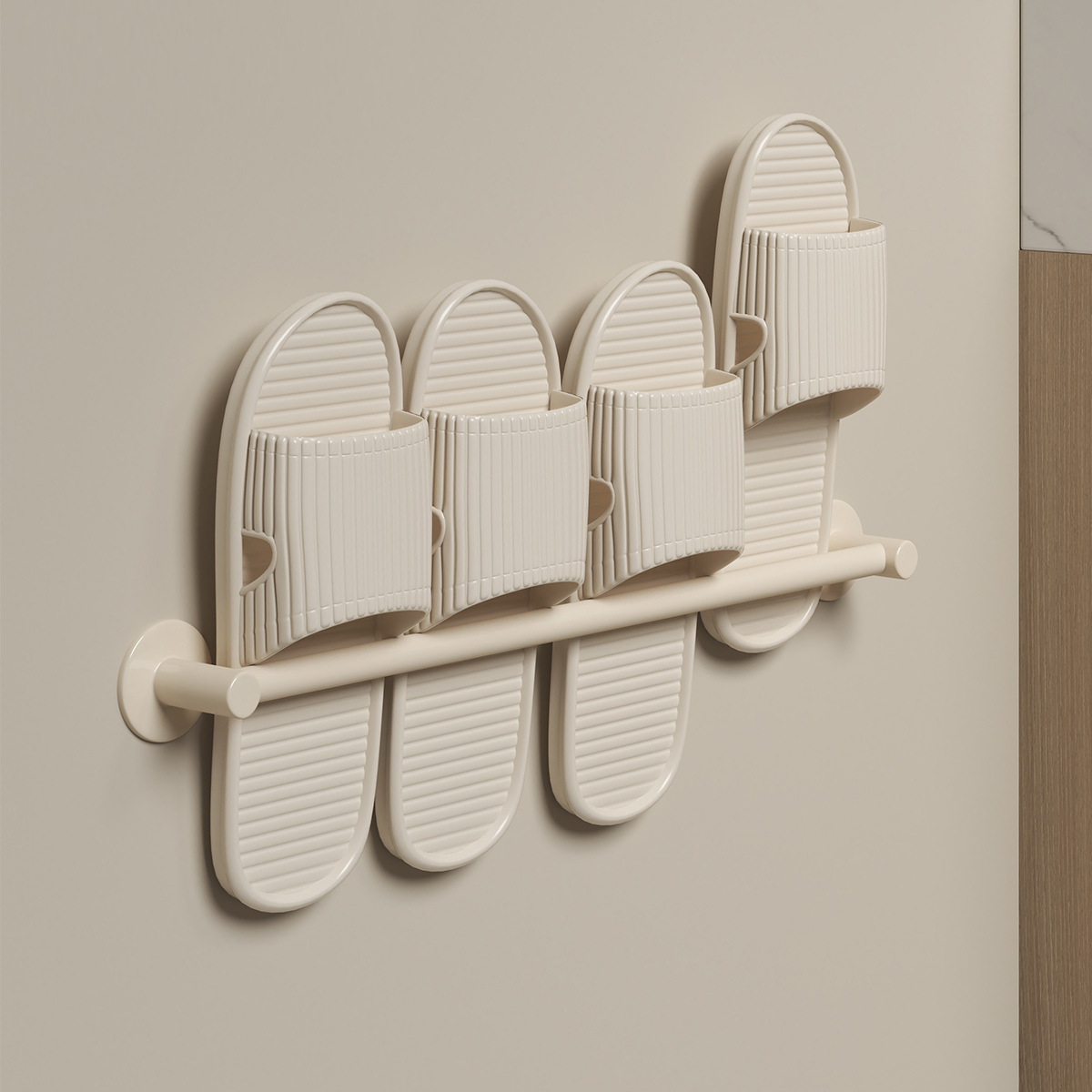 奶油白拖鞋架免打孔太空铝浴室壁挂置物架日系收纳神器毛巾挂架