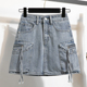 大尺码 牛仔半身裙胖mm高腰a字包0128r 复古设计感工装 女装 春夏新款