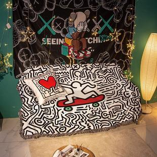 沙发盖布涂鸦防尘罩巾全盖四季套扶手巾垫靠背通用罩子全包手绘椅